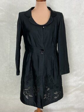 Armani Collezioni 90s Black Cotton Silk Floral Sheer Inserts Jacket EU 48 US 12
